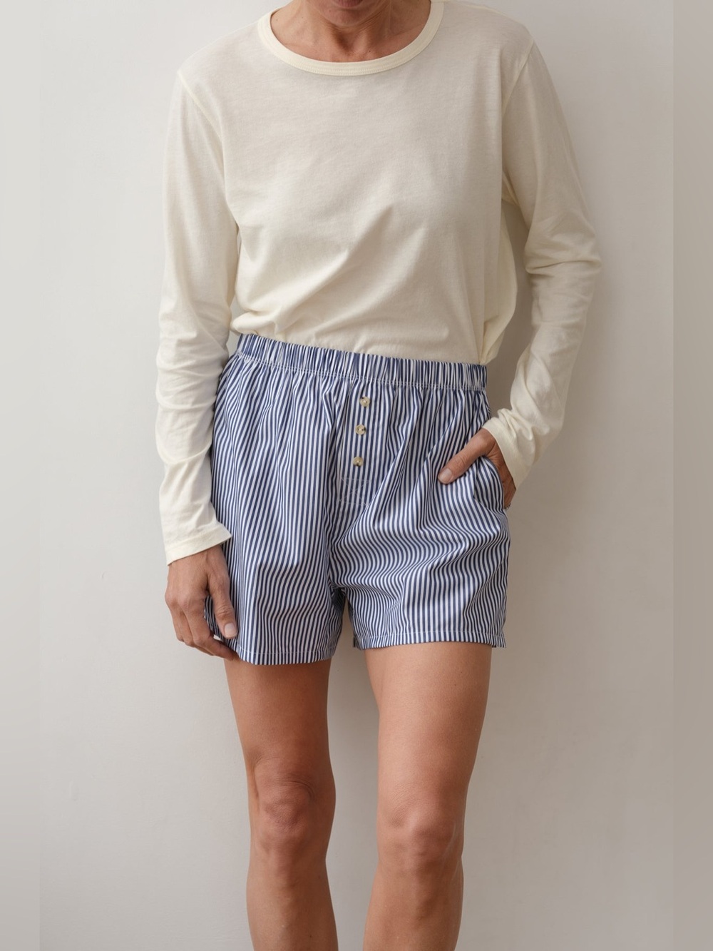 DONNI. The Pop Boxer cotton shorts in navy stripe